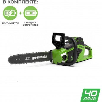 Аккумуляторная бесщёточная цепная пила GREENWORKS GD40CS15 40V (35 см) с АКБ 2АЧ и ЗУ Аккумуляторная бесщёточная цепная пила GREENWORKS GD40CS15 40V (35 см) с АКБ 2АЧ и ЗУ