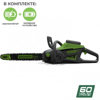 Аккумуляторная бесщёточная цепная пила GREENWORKS GD60CS40K4 60V 40 см с АКБ 4 Ач и ЗУ Аккумуляторная бесщёточная цепная пила GREENWORKS GD60CS40K4 60V 40 см с АКБ 4 Ач и ЗУ
