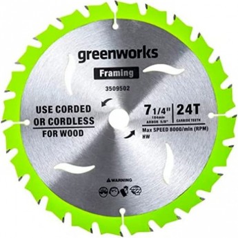 Диск по дереву GREENWORKS Ø184 мм 24T для пилы 1500907 Диск по дереву GREENWORKS Ø184 мм 24T для пилы 1500907