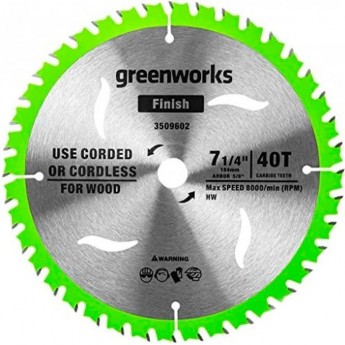 Диск по дереву GREENWORKS Ø184 мм 40T для пилы 1500907 Диск по дереву GREENWORKS Ø184 мм 40T для пилы 1500907