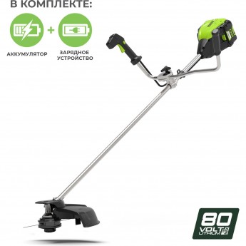Триммер аккумуляторный GREENWORKS 80V (40 см) с 4 А.ч. АКБ и ЗУ (GD80BCB) Триммер аккумуляторный GREENWORKS 80V (40 см) с 4 А.ч. АКБ и ЗУ (GD80BCB)